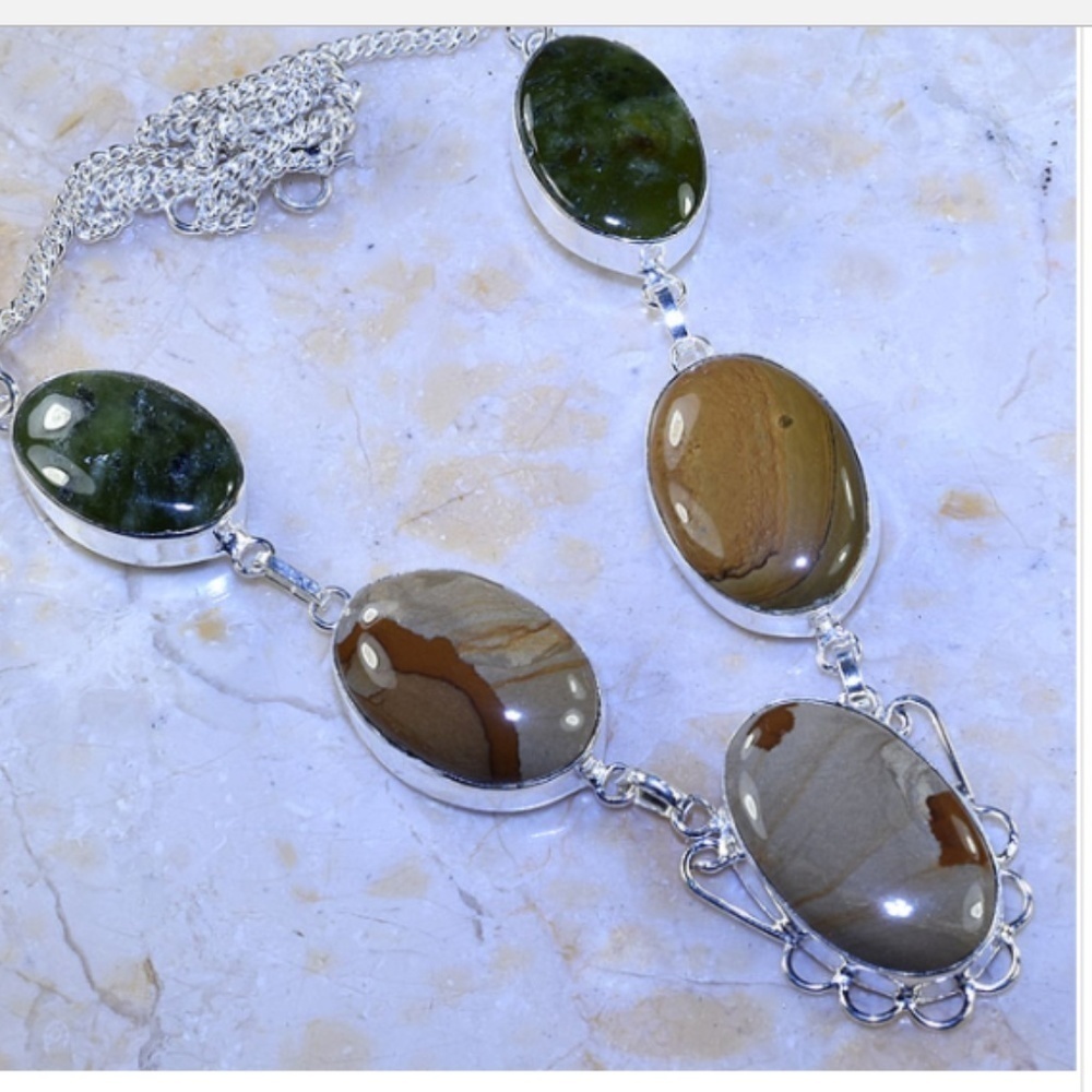 Hancrafted JASPER PREHNITE NECKLACE 21"
